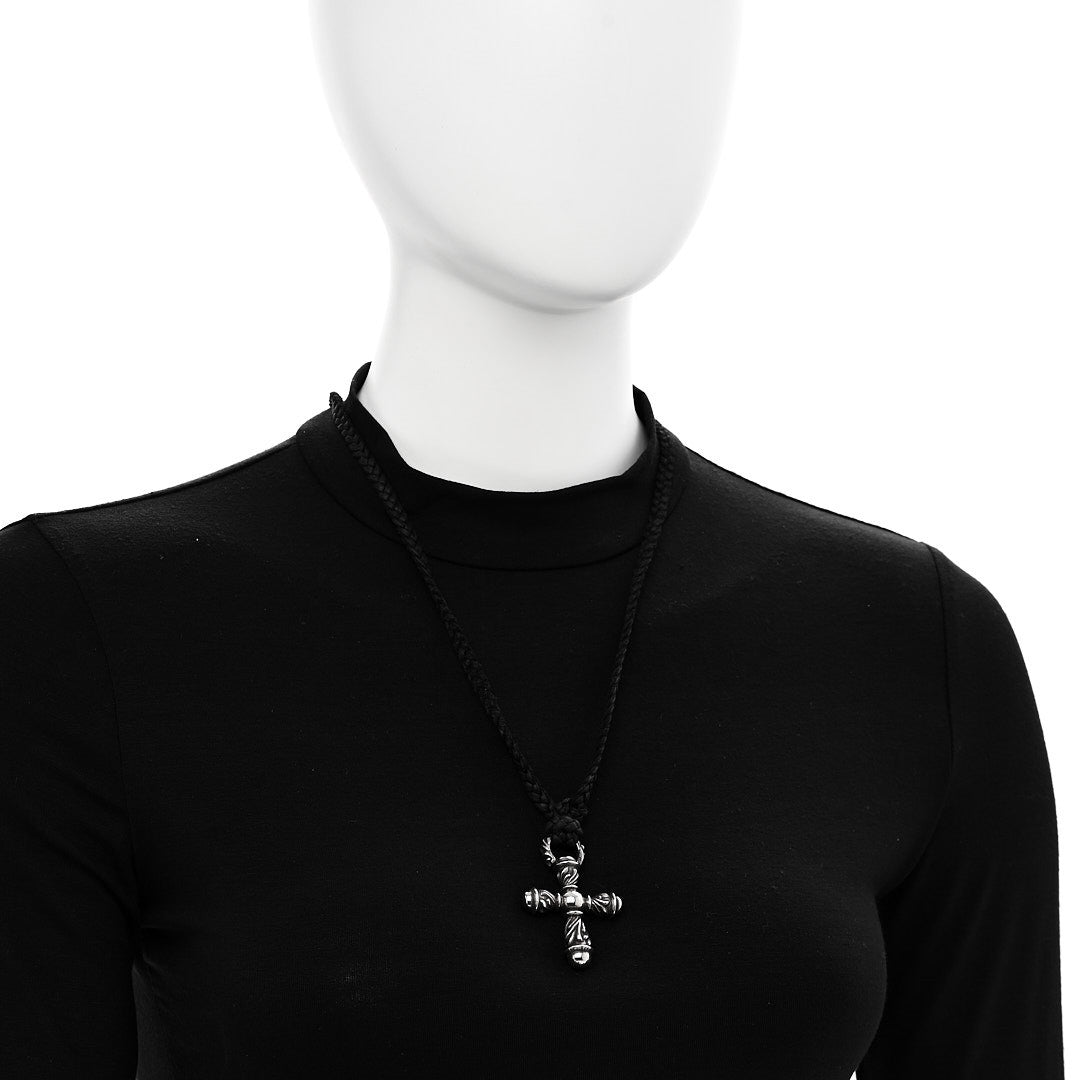 Chrome Hearts Sterling Silver Leather Campana Cross Pendant