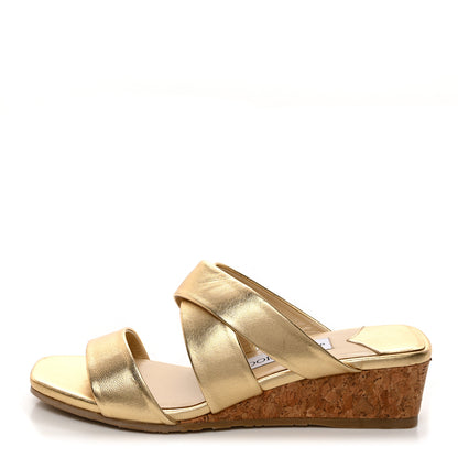 Jimmy Choo Metallic Wedge Sandals 36.5 Gold 1 of 8