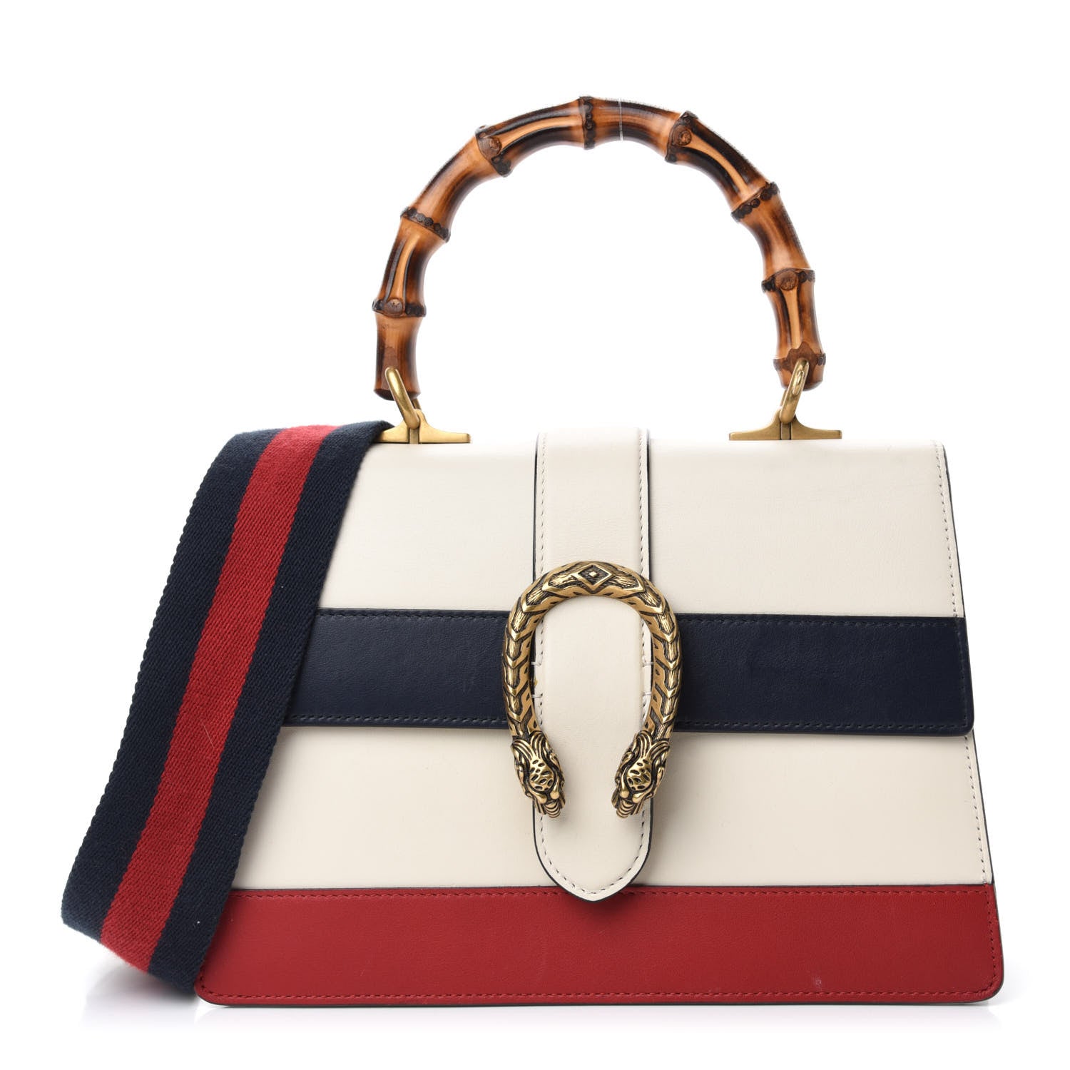 Gucci Calfskin Bamboo Web Medium Dionysus Top Handle Bag White Blue Hibiscus Red 1 of 14