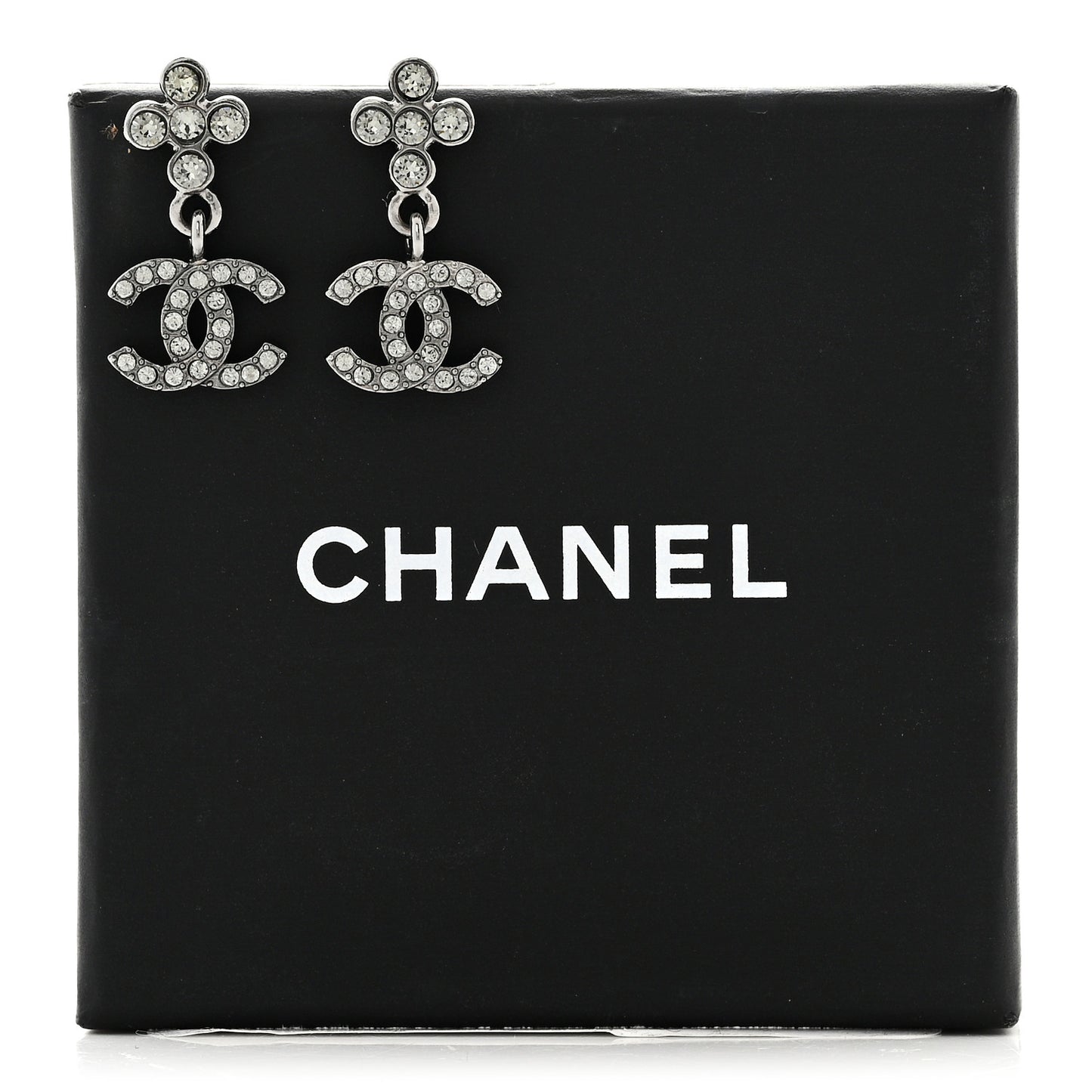 Crystal CC Drop Earrings Ruthenium