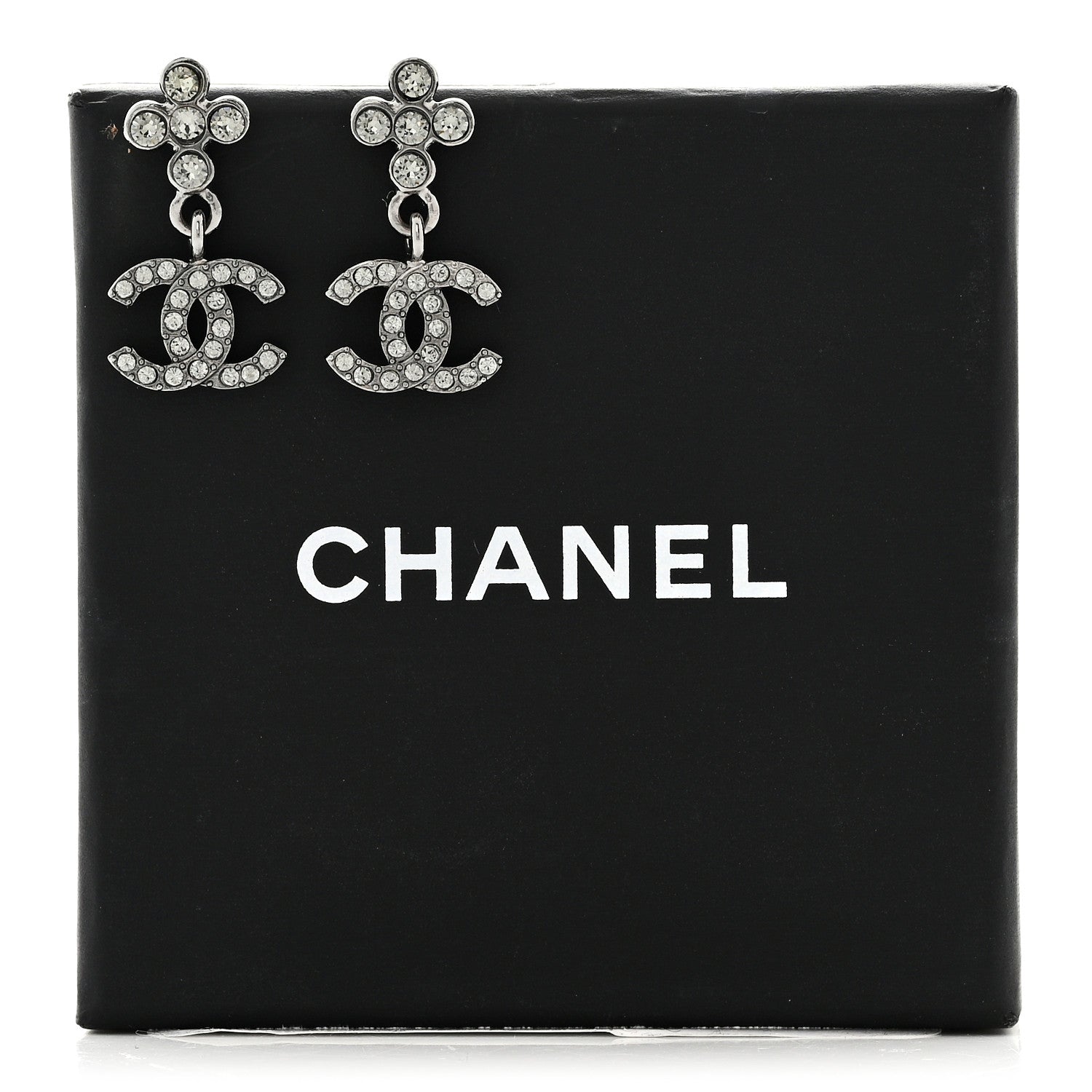 Chanel Crystal CC Drop Earrings Ruthenium 5 of 5