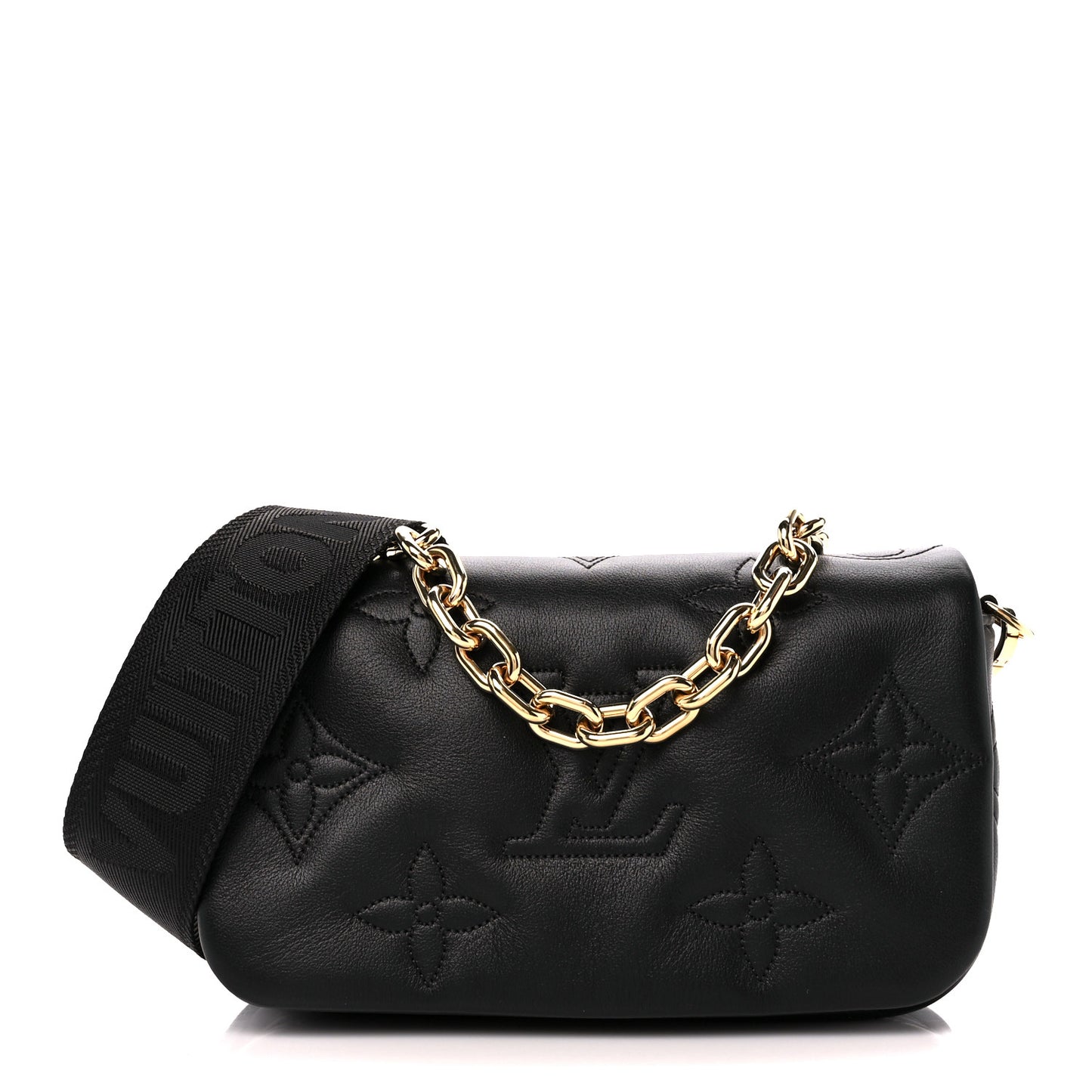 Calfskin Bubblegram Wallet On Strap Black