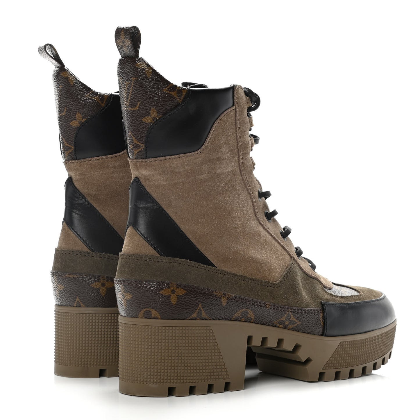 Suede Calfskin Monogram Laureate Platform Desert Boots 39.5 Taupe