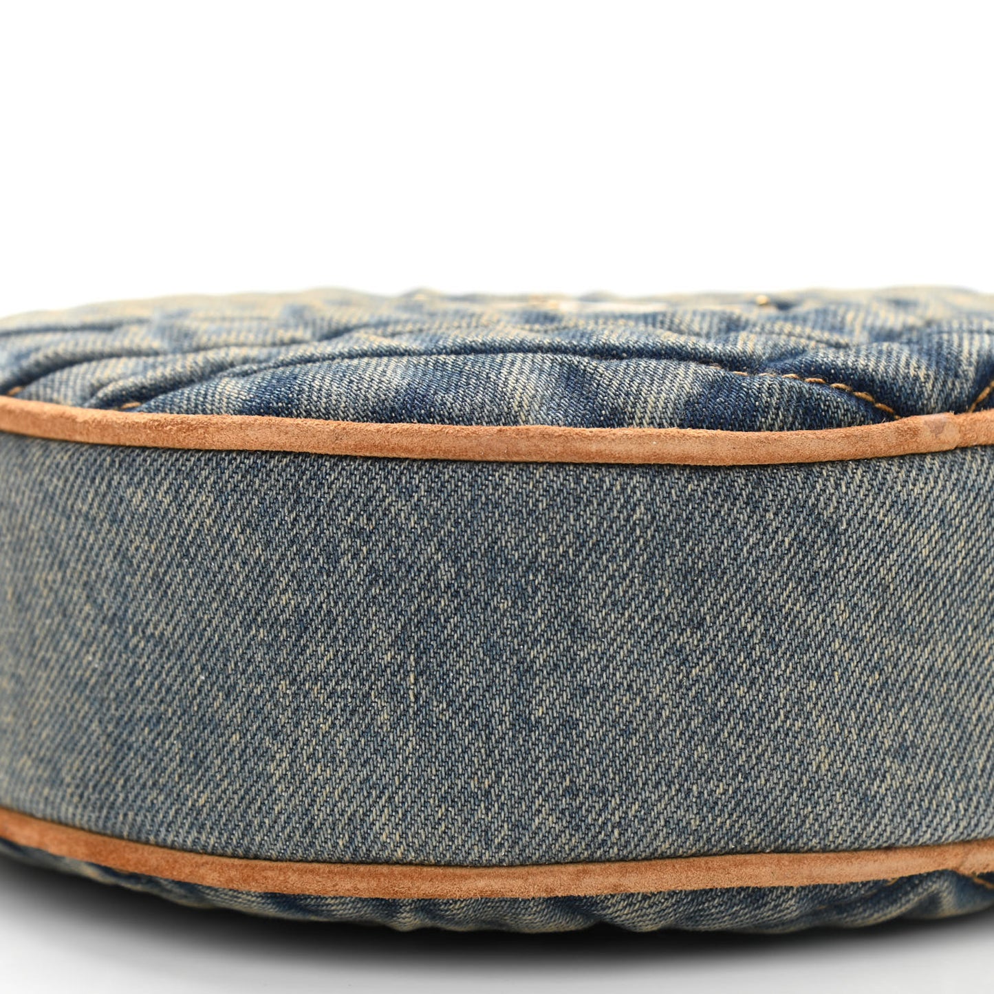 Denim Quilted Monogram Round Crossbody Bag Rodeo Blue