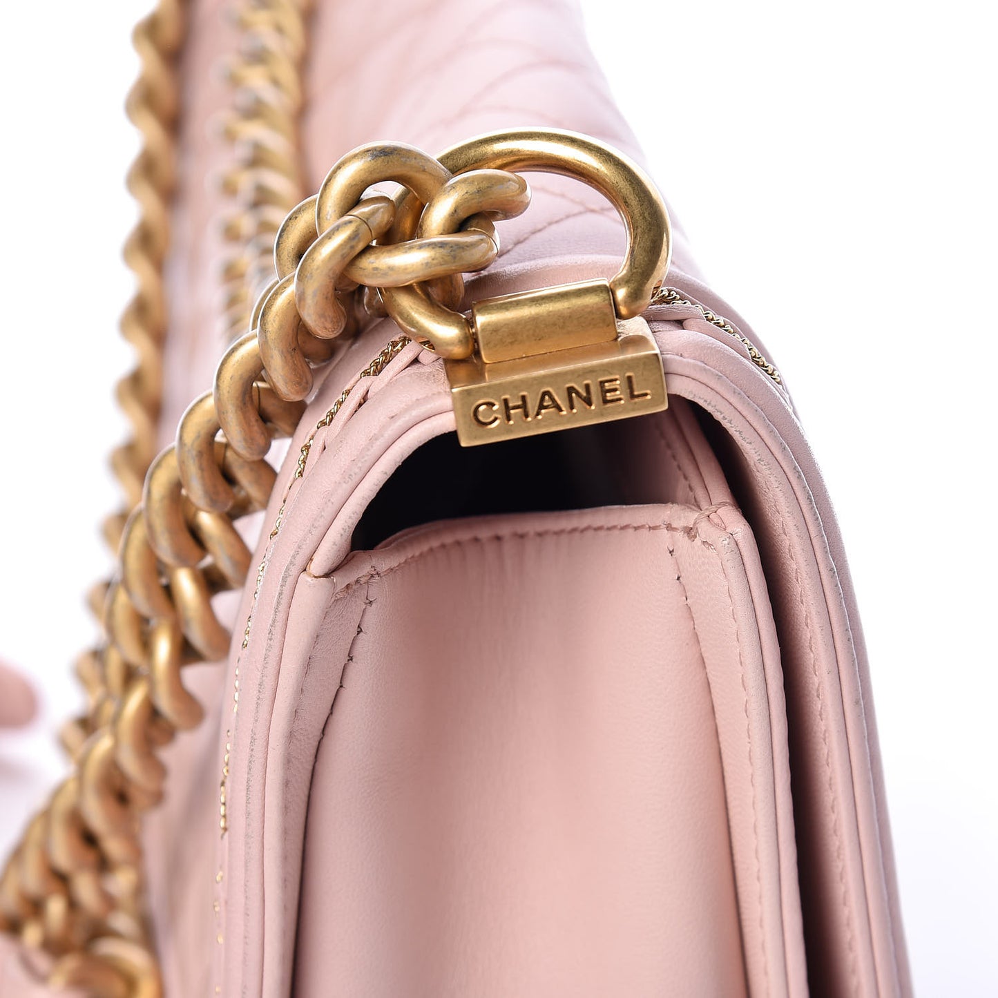 Lambskin Quilted Medium Chain Detail Boy Flap Light Pink
