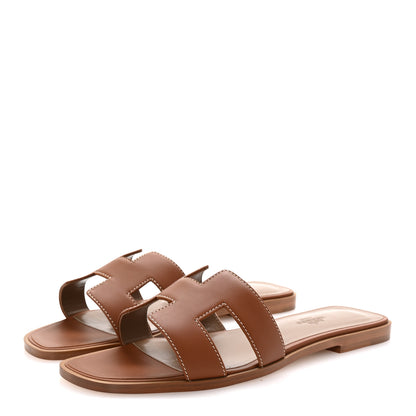 Hermes Box Calfskin Oran Sandals 39 Gold 4 of 10