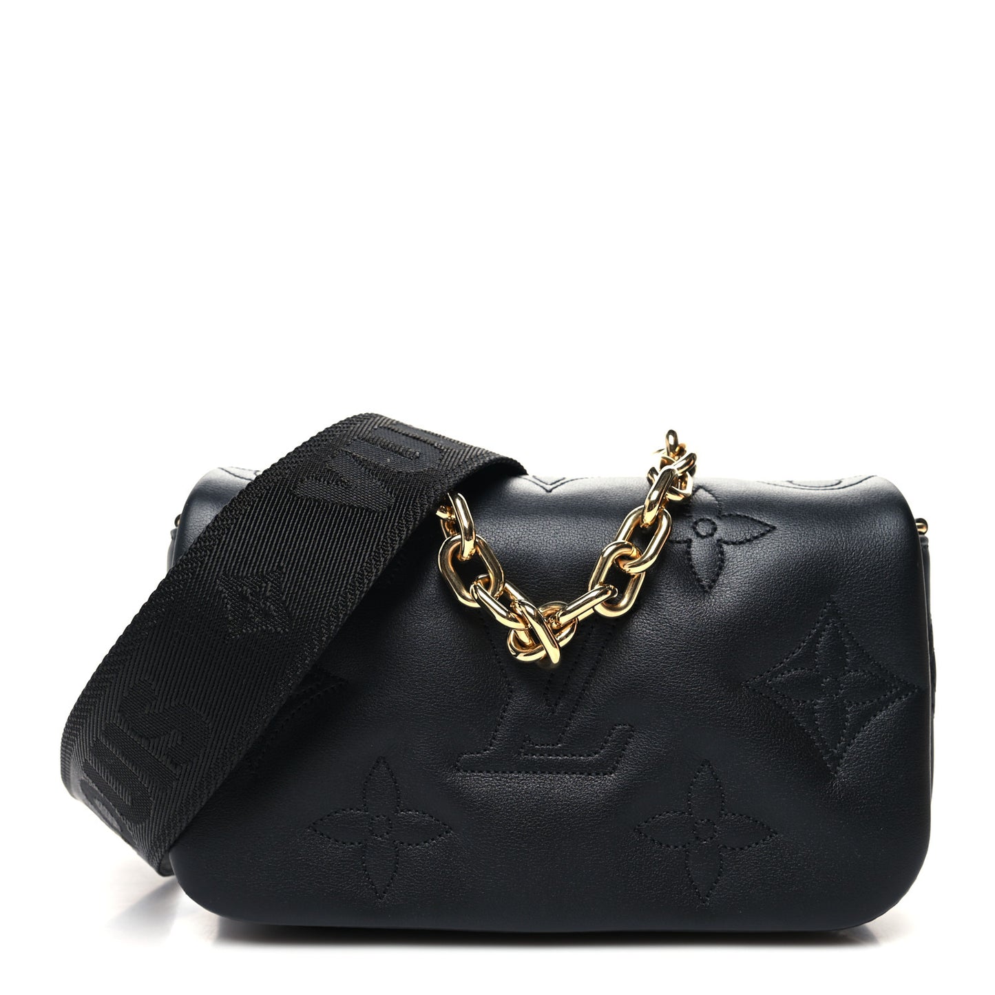 Calfskin Bubblegram Wallet On Strap Black