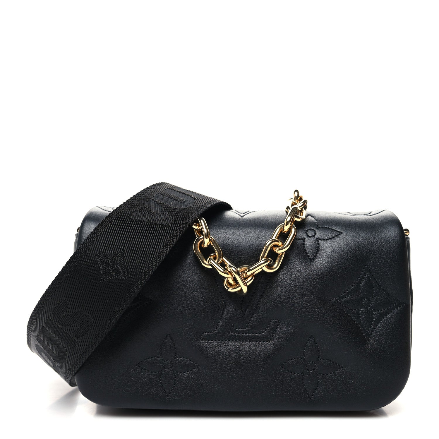 Louis Vuitton Calfskin Bubblegram Wallet On Strap Black 1 of 11