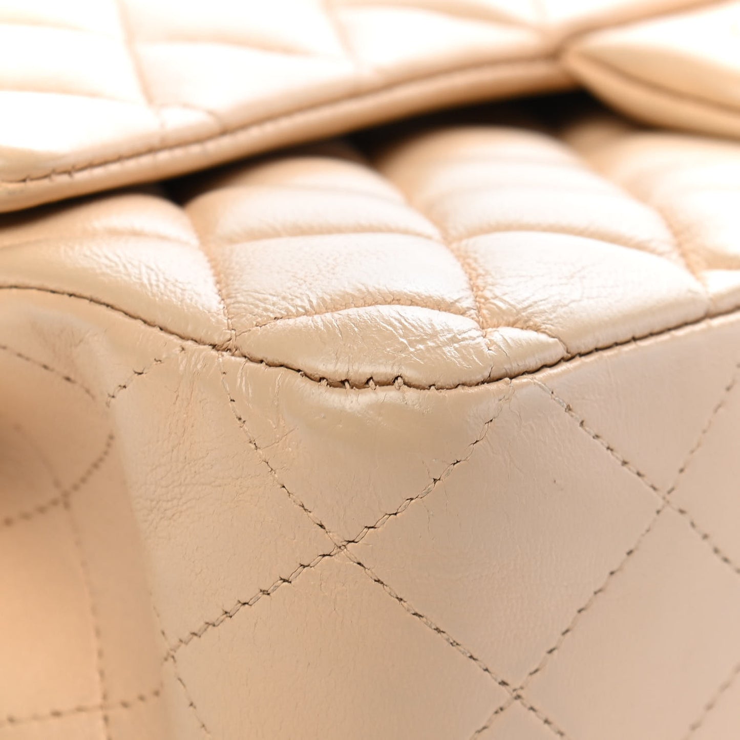Lambskin Quilted Medium Double Flap Beige