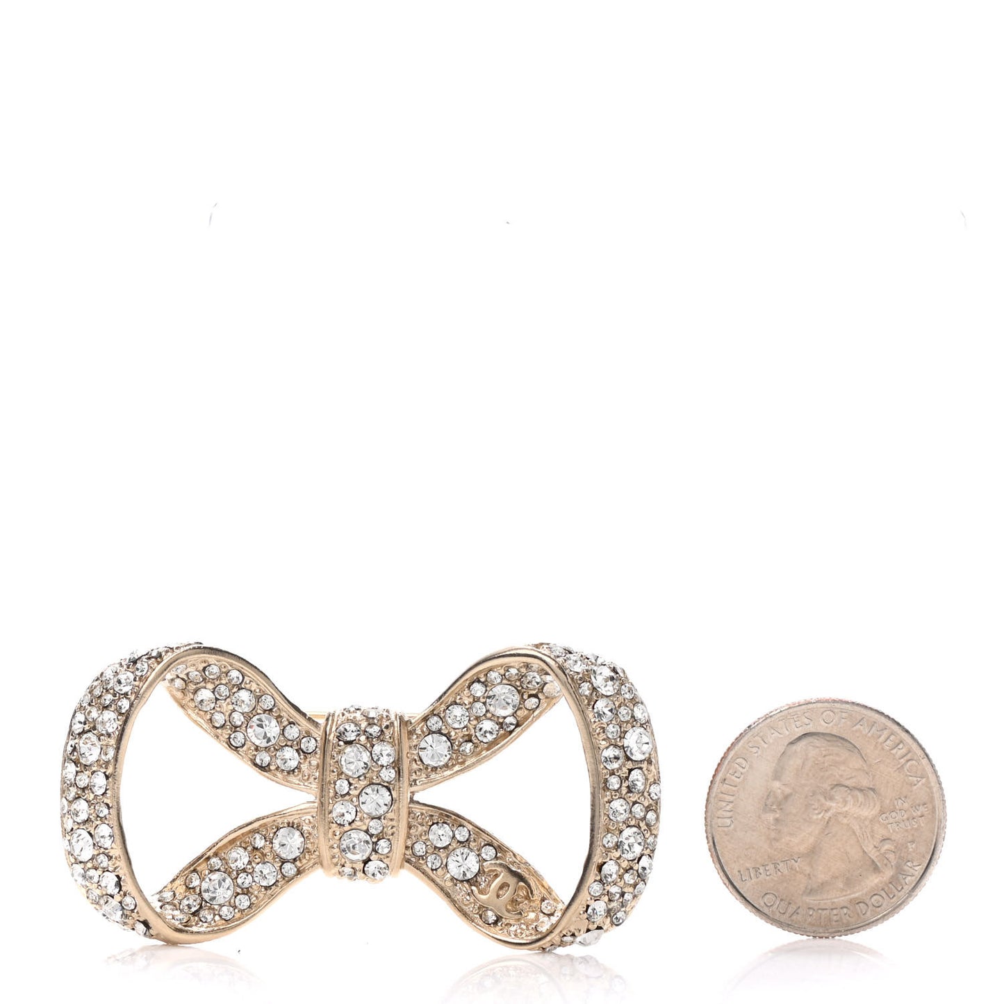 Metal Crystal Bow Brooch Light Gold