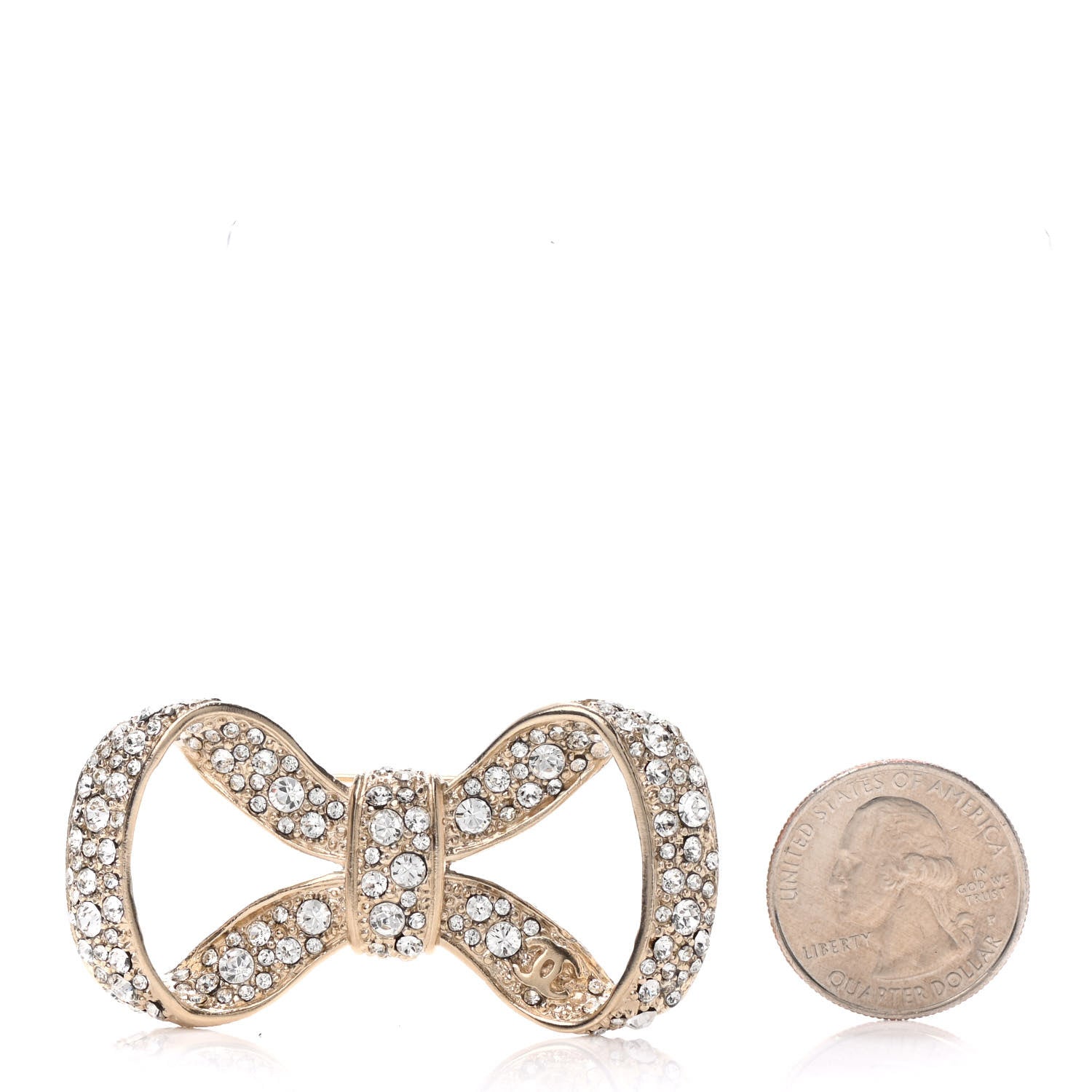 Chanel Metal Crystal Bow Brooch Light Gold 3 of 3