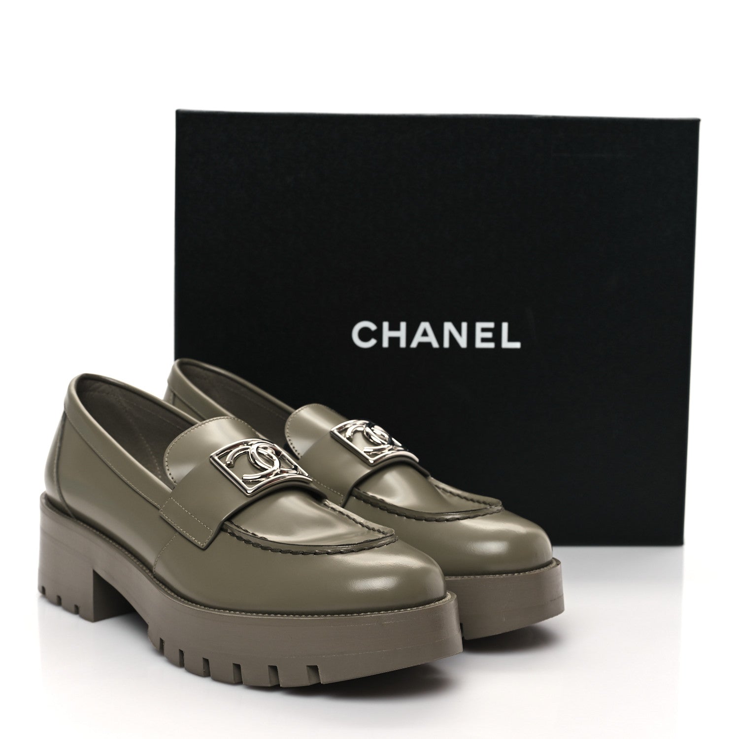 Chanel Calfskin Metal CC Loafers 39 Khaki 10 of 10