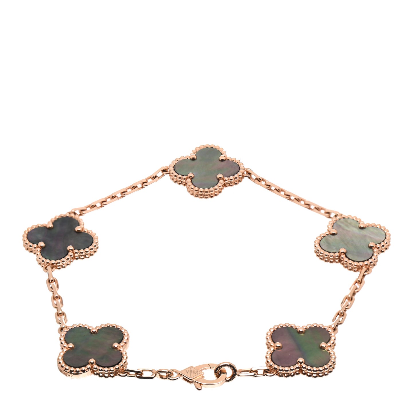 18K Rose Gold Gray Mother of Pearl 5 Motifs Vintage Alhambra Bracelet