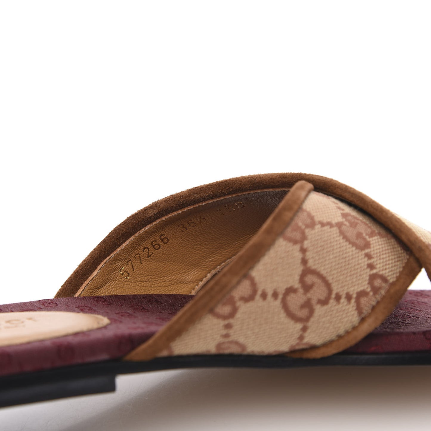 GG Monogram Suede Womens Criss Cross Slide Sandals 36.5 Beige Ruggine Cuir