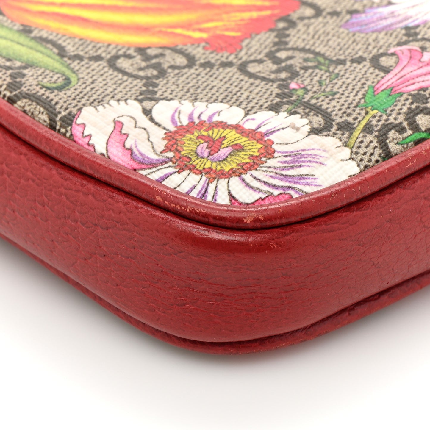 GG Supreme Monogram Flora Web Ophidia Wristlet Bag Red