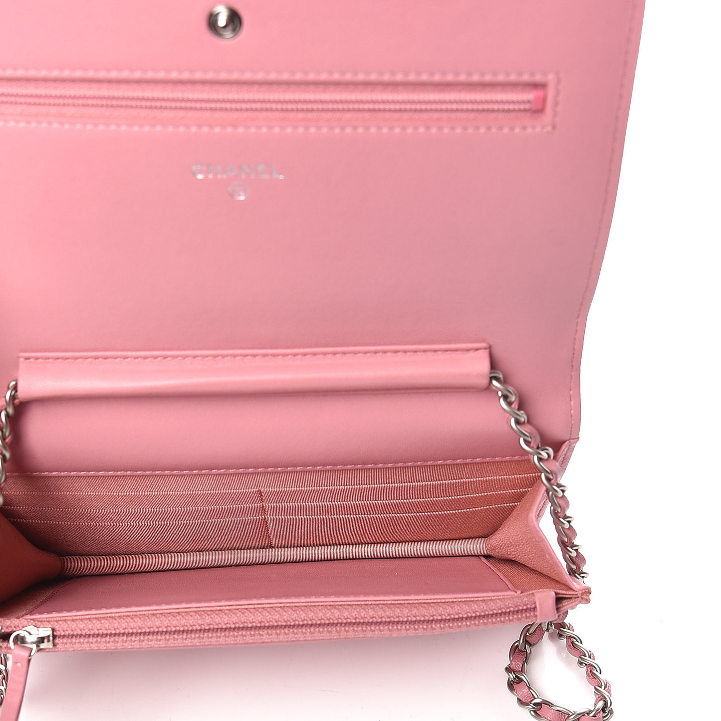 Lambskin Camellia Embossed Wallet On Chain WOC Pink