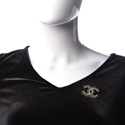 Chanel Lambskin Crystal CC Brooch Black Gold 2 of 5
