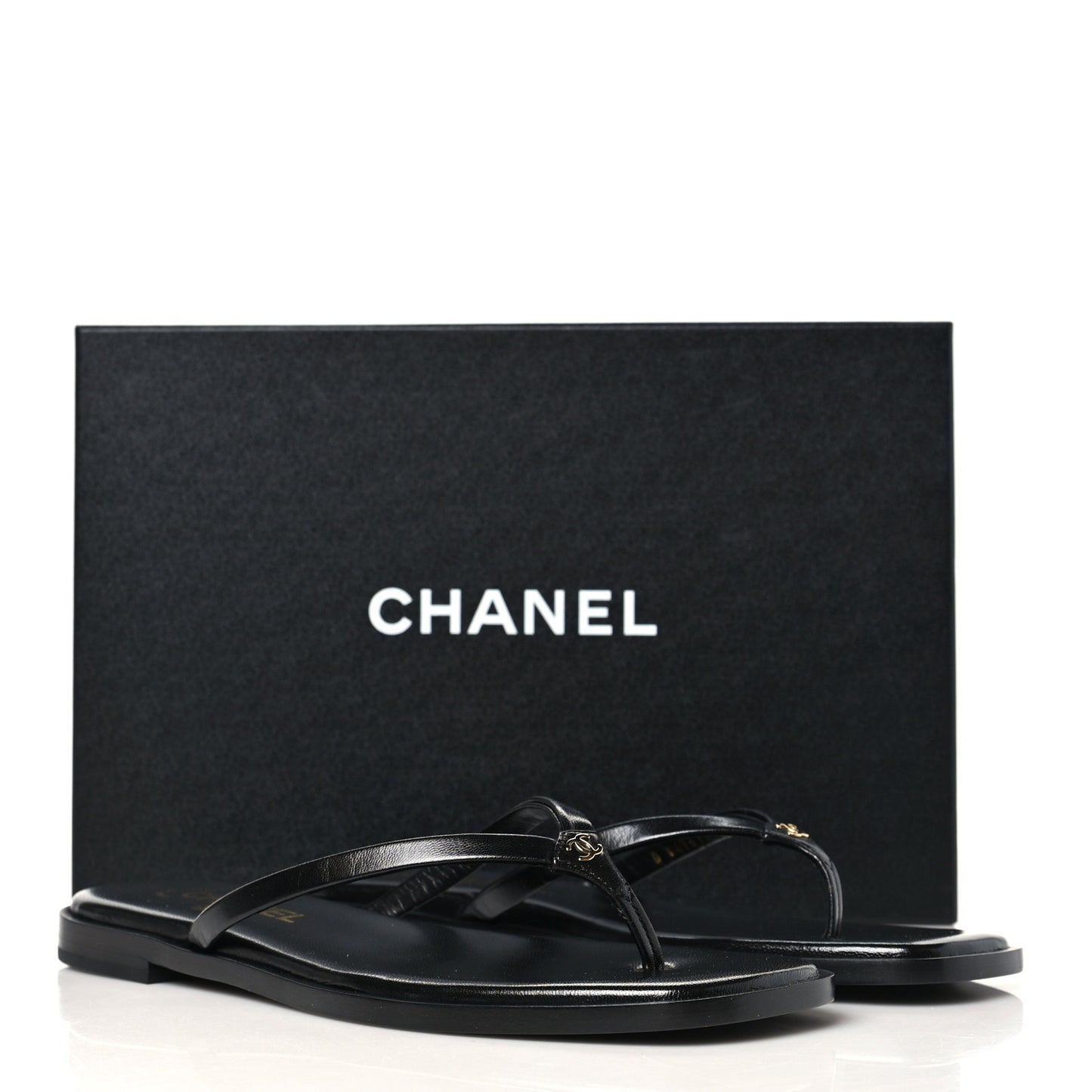 Goatskin CC Times Square Thong Sandals 38.5 Black