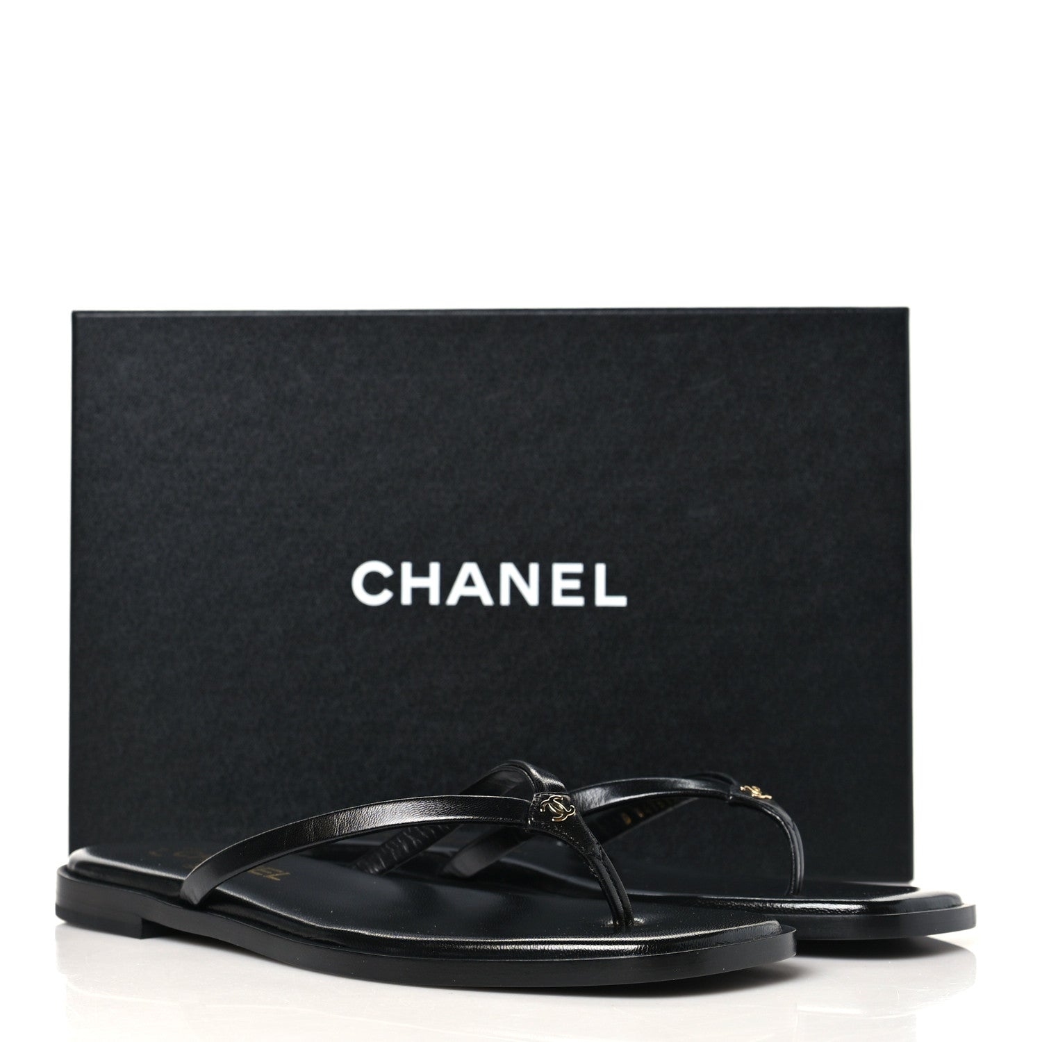 Chanel Goatskin CC Times Square Thong Sandals 38.5 Black 10 of 10