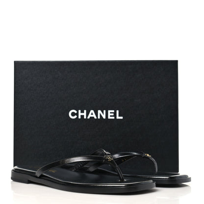 Chanel Goatskin CC Times Square Thong Sandals 38.5 Black 10 of 10