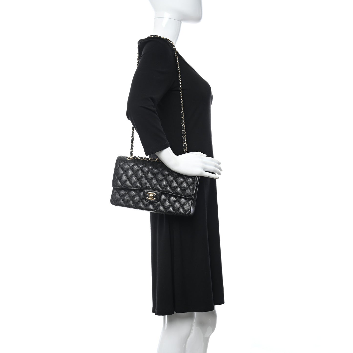 Caviar Quilted Medium Double Flap Black