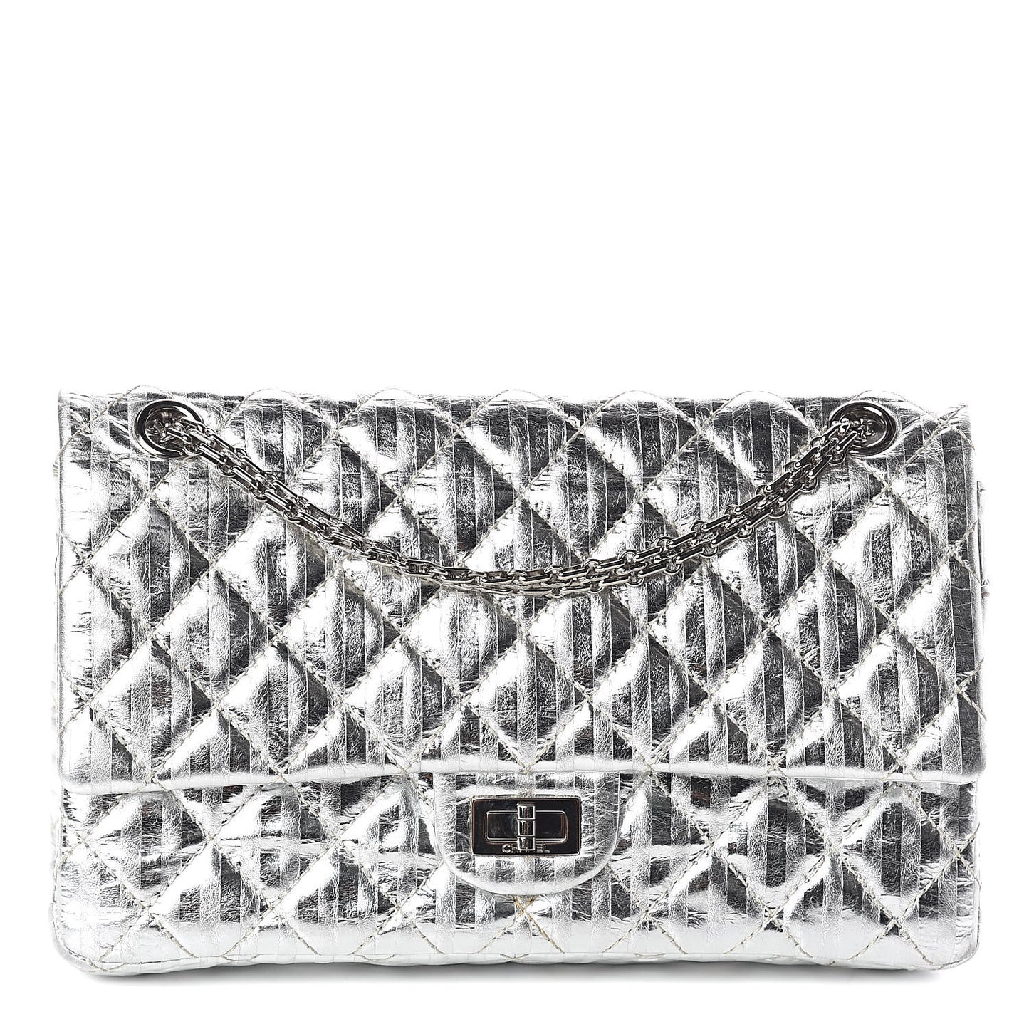 Metallic Striped Calfskin 2.55 Reissue 226 Flap Silver