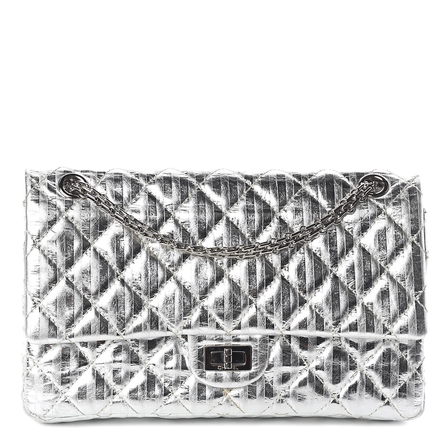 Chanel Metallic Striped Calfskin 2.55 Reissue 226 Flap Silver 1 of 10