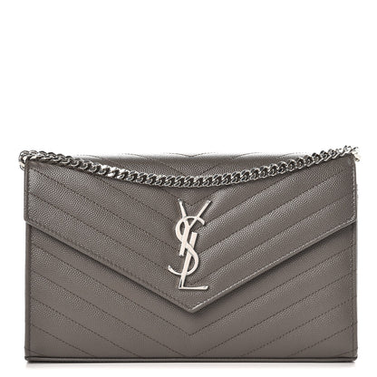 Saint Laurent Grain De Poudre Matelasse Chevron Monogram Chain Wallet Earth 1 of 6