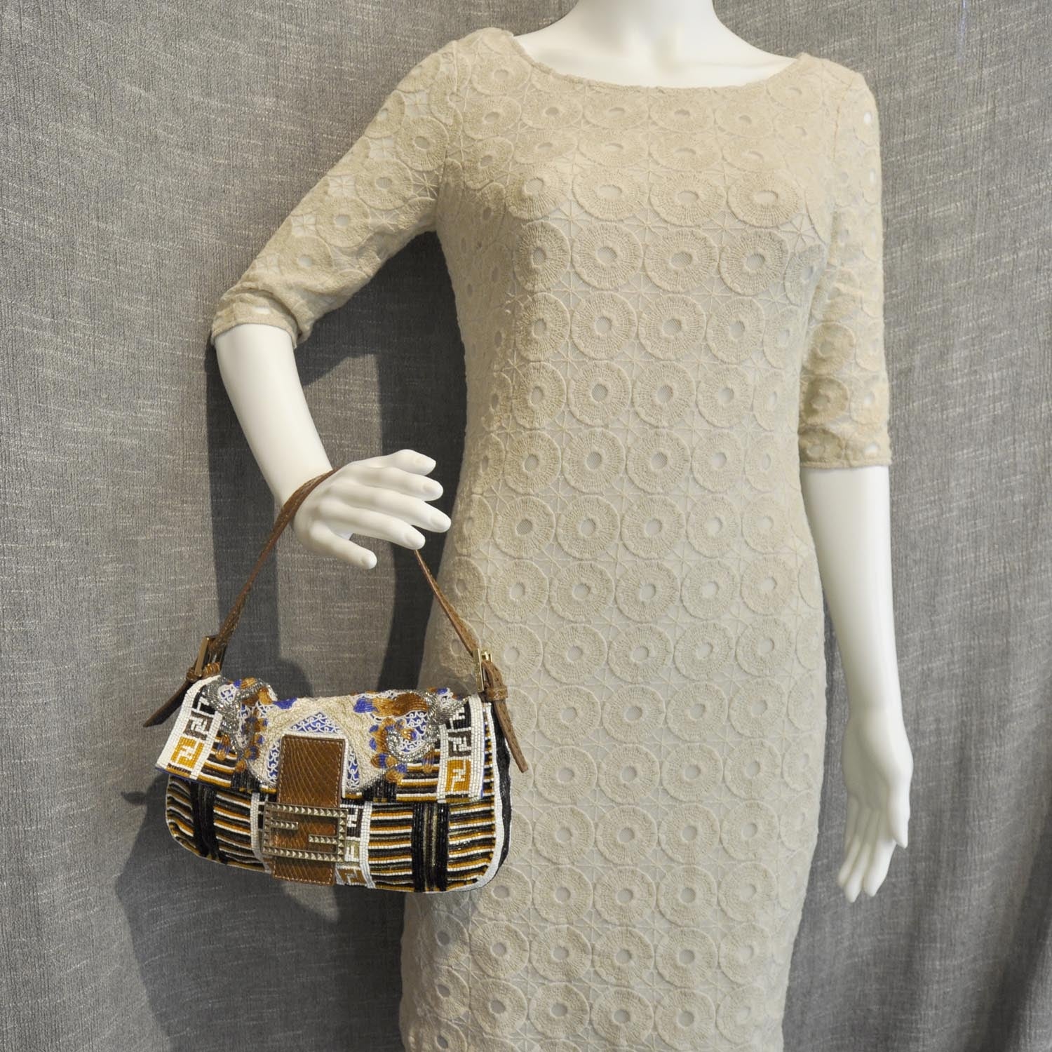 Fendi Python Crochet Beaded Baguette 3 of 12