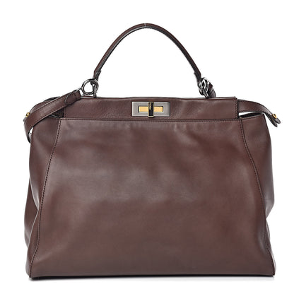 Fendi Vitello Zucca Large Peekaboo Iconic Satchel Marrone Tobacco 2 of 11