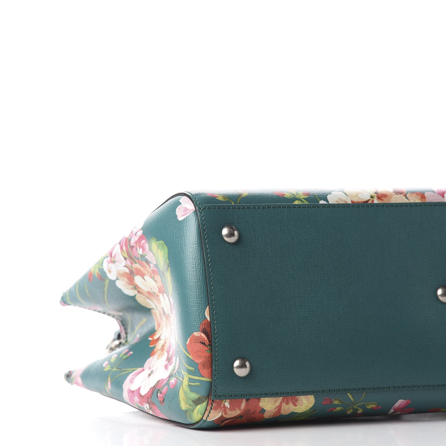 Shangai Calfskin Blooms Print Medium Bamboo Shopper Tote Bright Emerald Multicolor