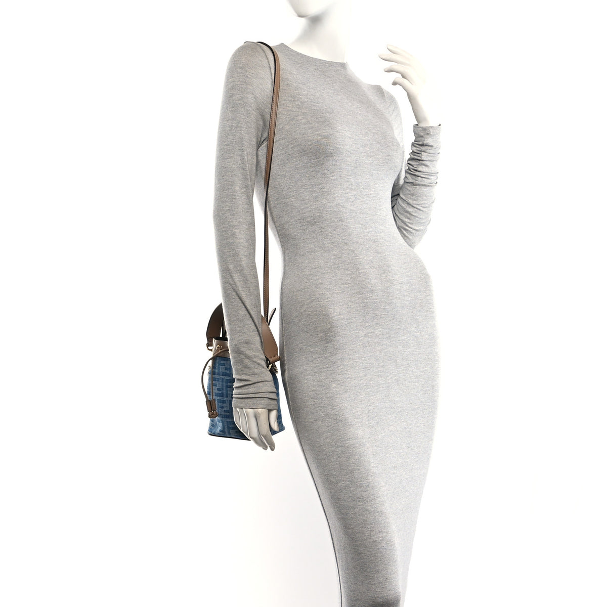 Denim Vitello King F is Fendi FF Embroidered Mini Mon Tresor Bucket Bag Denim Sand