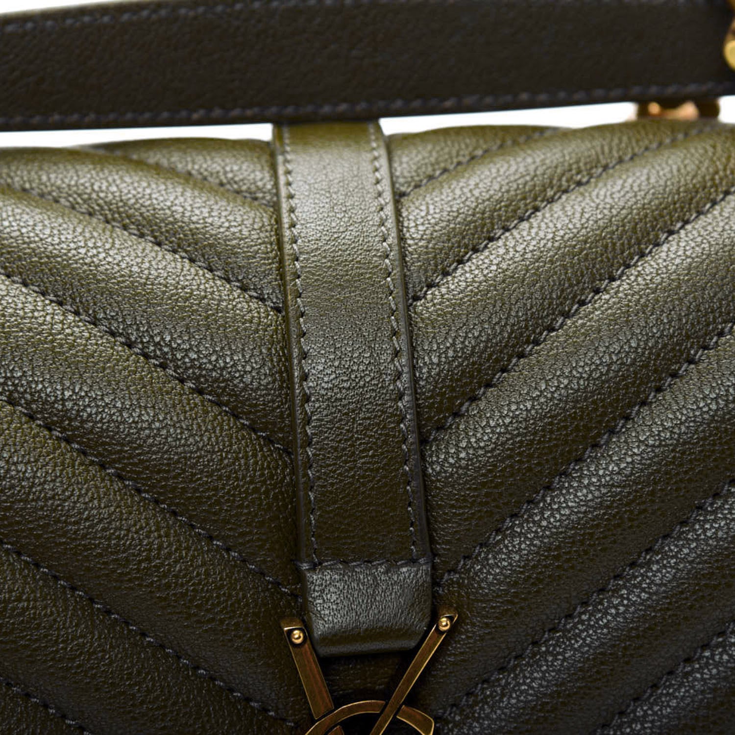 Saint Laurent Sheepskin Matelasse Chevron Monogram Medium College Bag Military Olive 11 of 14