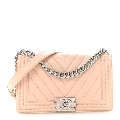 Chanel Calfskin Chevron Quilted Medium Boy Flap Light Pink 1 of 11