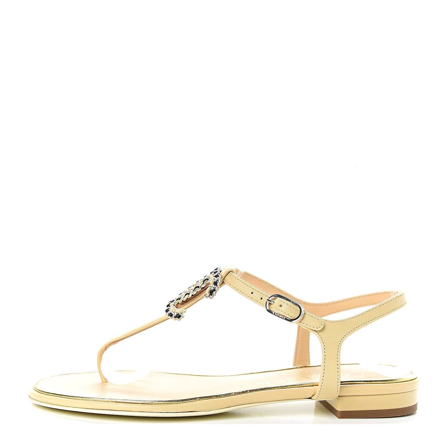 Chanel Lambskin Chain CC Logo Thong Sandals 36 Beige 1 of 7