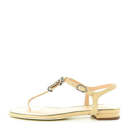 Chanel Lambskin Chain CC Logo Thong Sandals 36 Beige 1 of 7