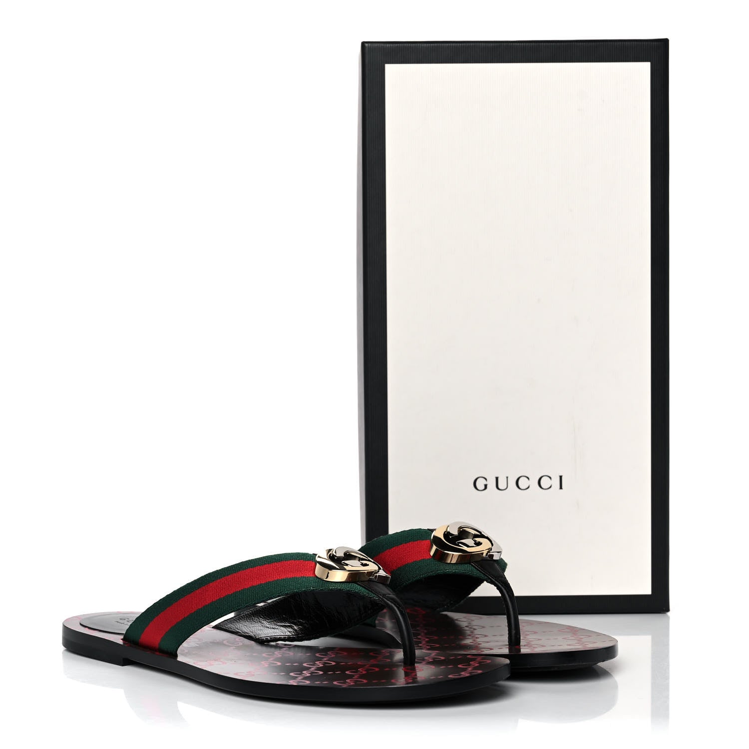 Gucci Nylon Calfskin Web GG Monogram Womens Thong Sandals 40 Green Red Cocoa 9 of 9