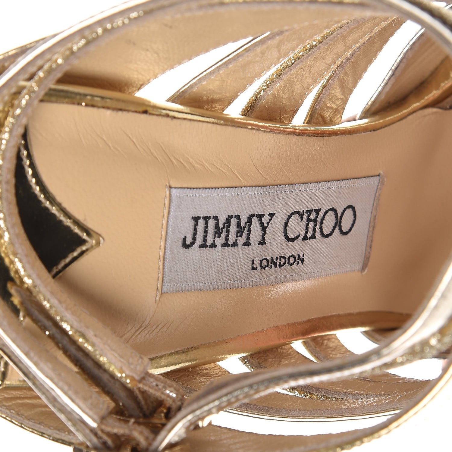 Jimmy Choo Metallic Mirror Calfskin Glitter Buzz 120 Sandals 36.5 Gold 9 of 11
