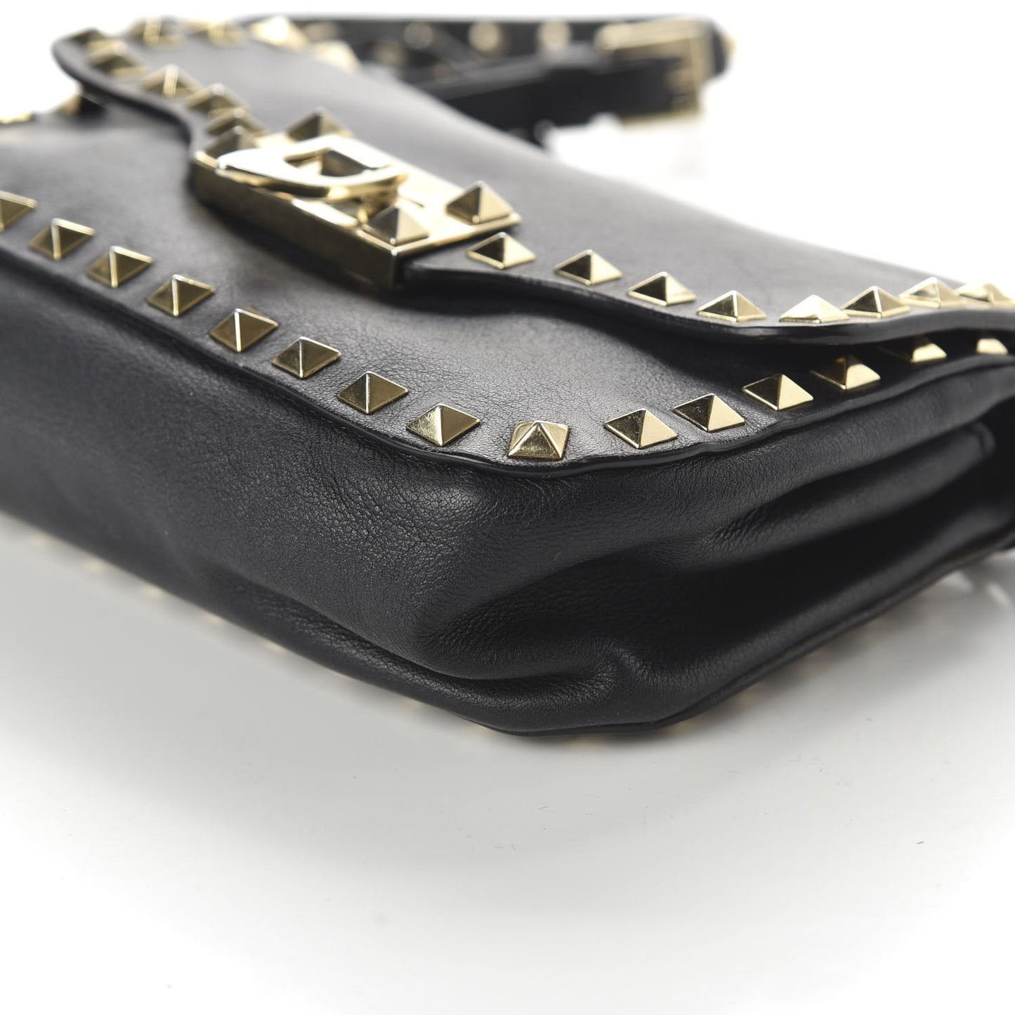 Vitello Mini Rockstud Flap Saddle Crossbody Bag Black