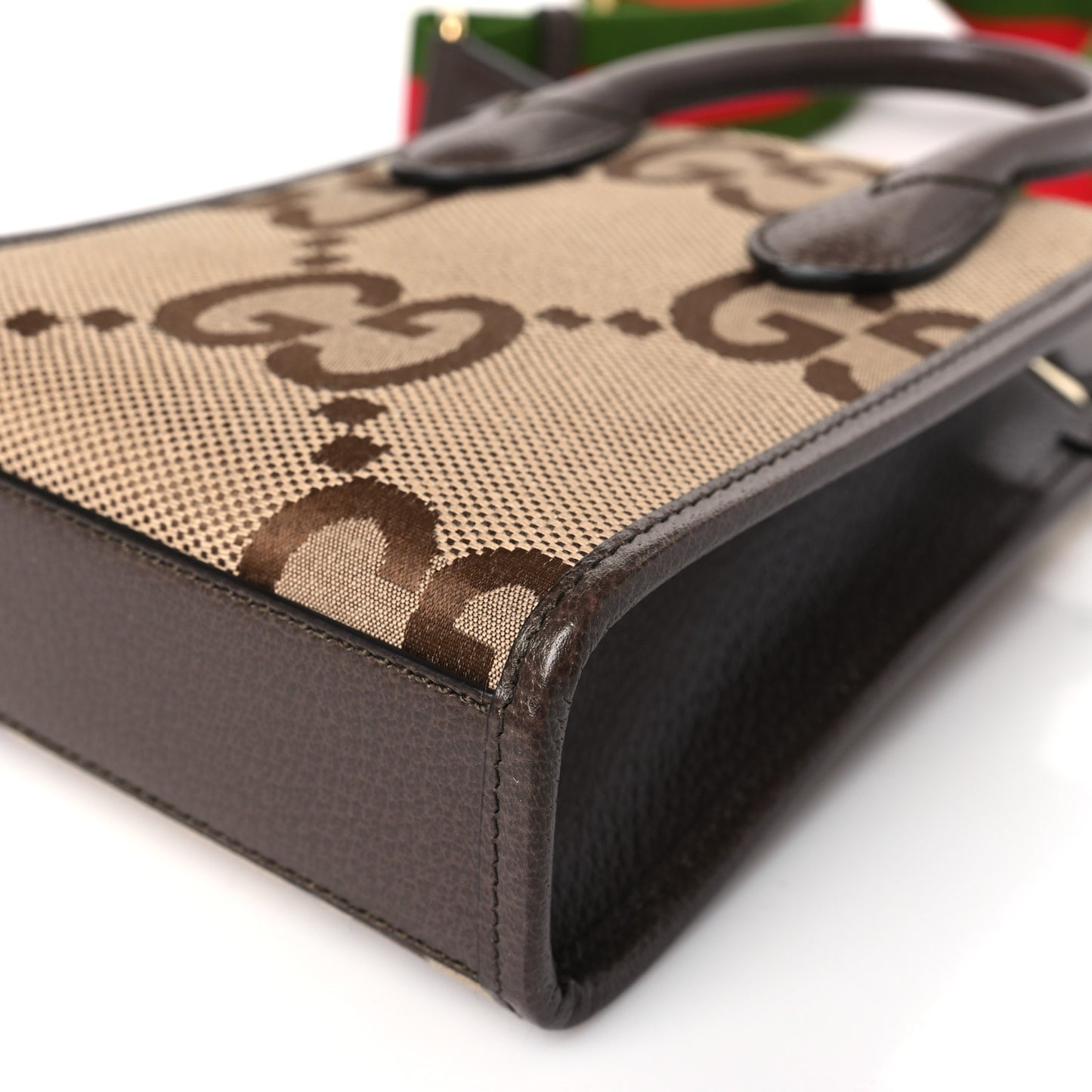 Monogram Jumbo GG Textured Dollar Calfskin Web Mini Vertical Tote Camel Ebony New Acero