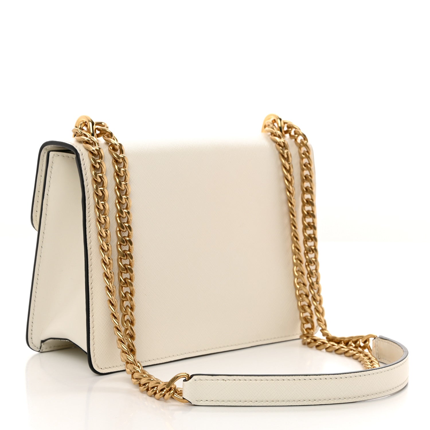 Prada Saffiano Soft Calfskin Metal Triangle Logo Envelope Chain Shoulder Bag White 2 of 10