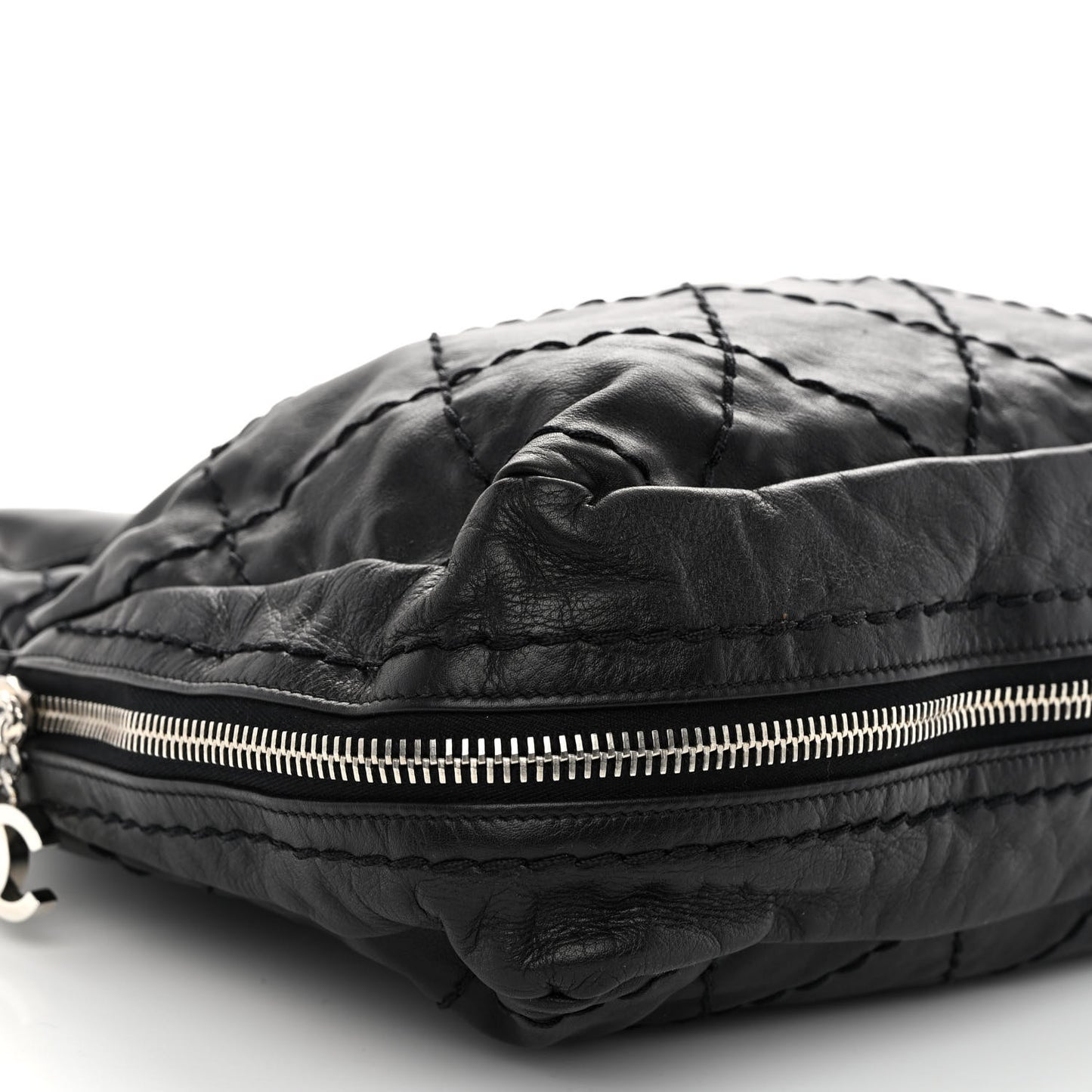 Calfskin Stitched Expandable Frame Bag Black