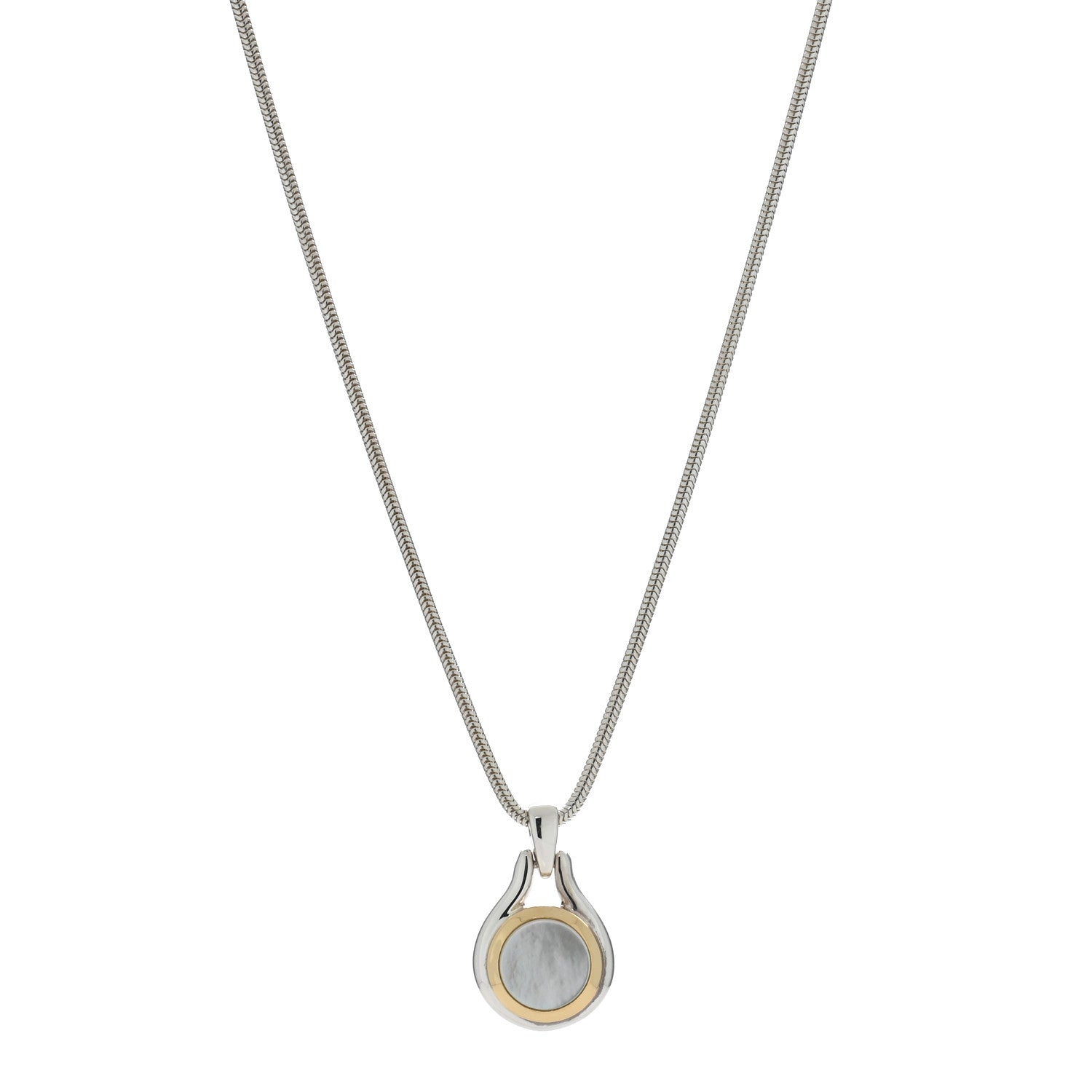 Tiffany Sterling Silver 18K Yellow Gold Mother of Pearl Pendant Necklace 1 of 5