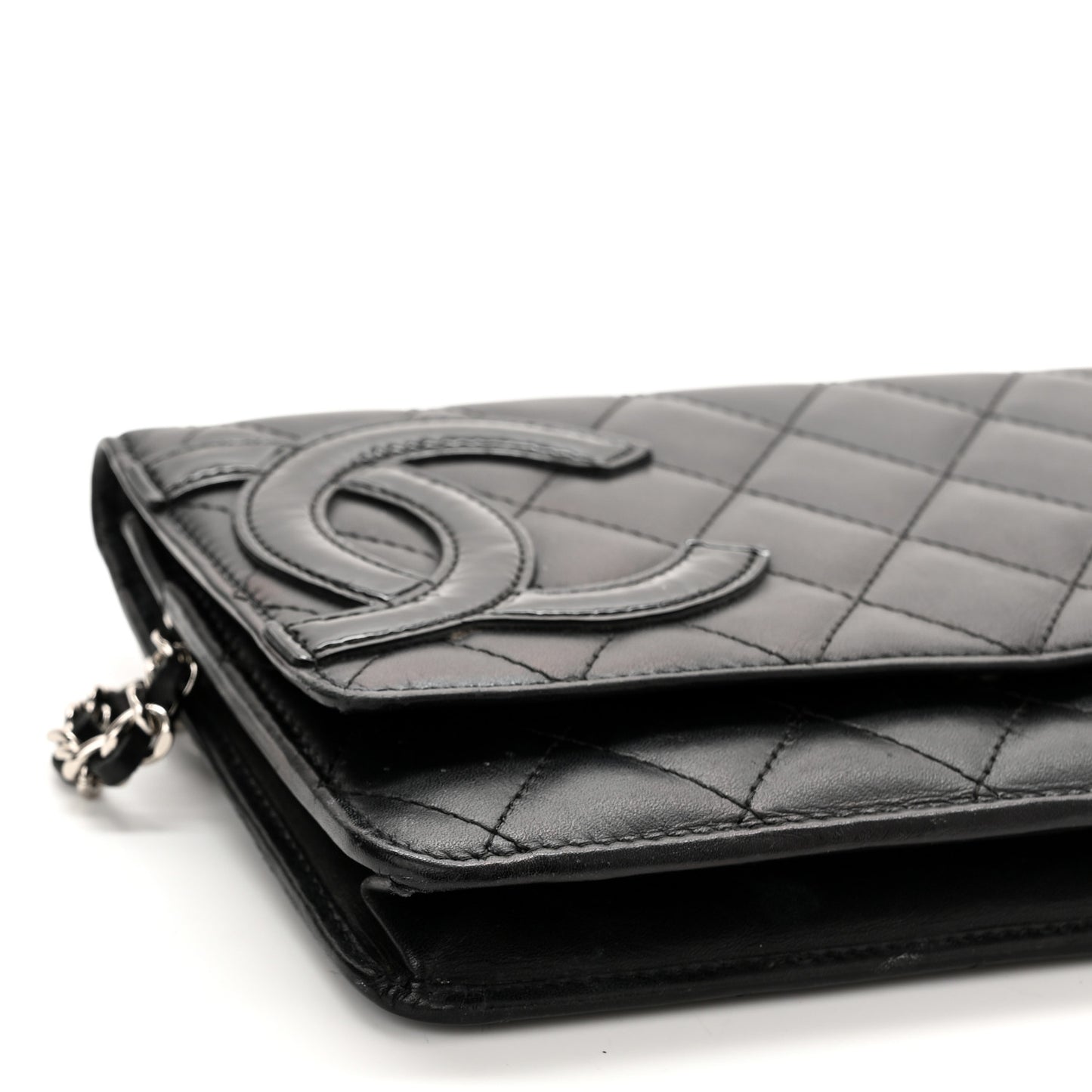 Calfskin Quilted Cambon Wallet On Chain WOC Black