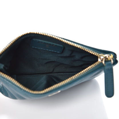 Chanel Caviar Chevron Quilted Small Cosmetic Case Dark Turquoise 5 of 8