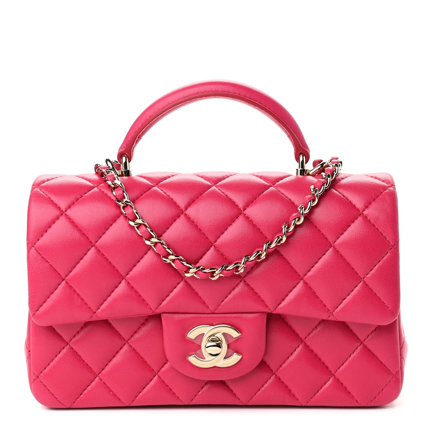 Chanel Lambskin Quilted Mini Top Handle Rectangular Flap Dark Pink 1 of 9
