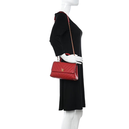 Chanel Caviar Chevron Quilted Mini Coco Handle Flap Red 2 of 10