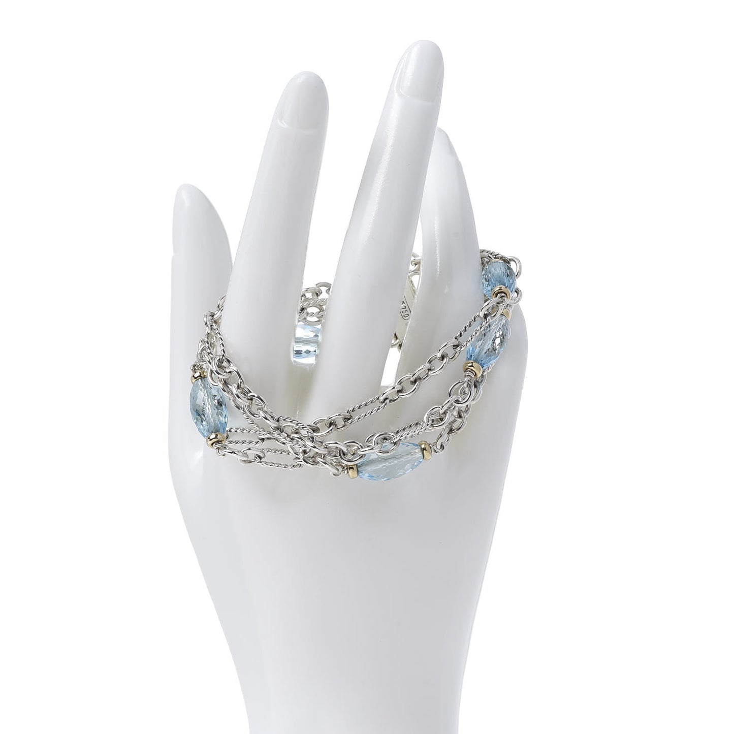 Sterling Silver 18K Yellow Gold Blue Topaz Figaro Four-Row Bracelet