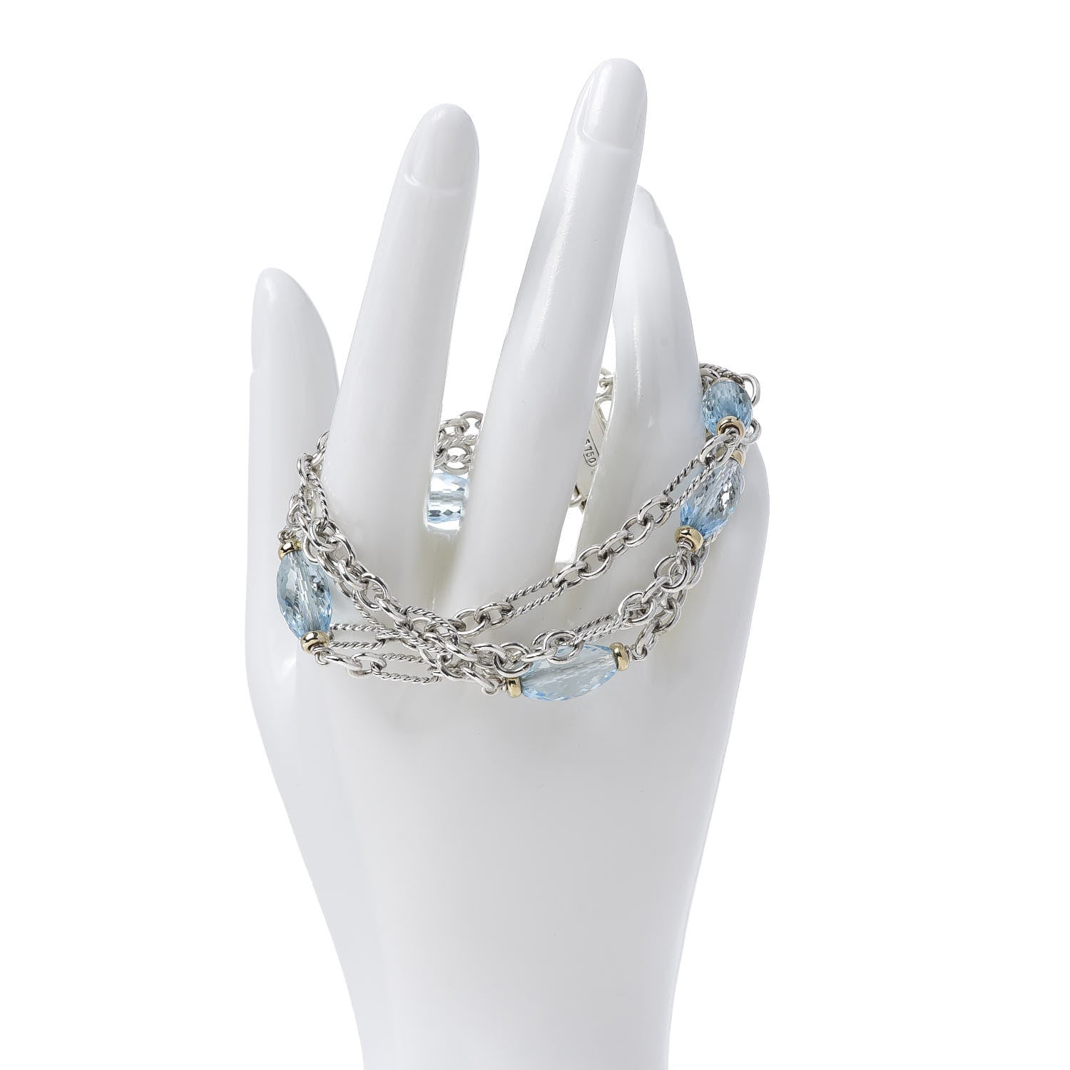 David Yurman Sterling Silver 18K Yellow Gold Blue Topaz Figaro Four-Row Bracelet 2 of 4