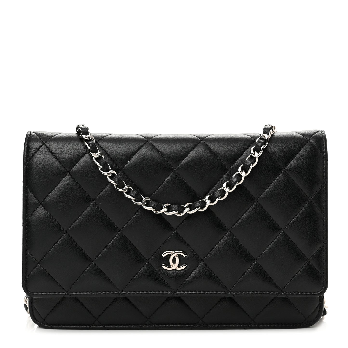 Lambskin Quilted Wallet On Chain WOC Black